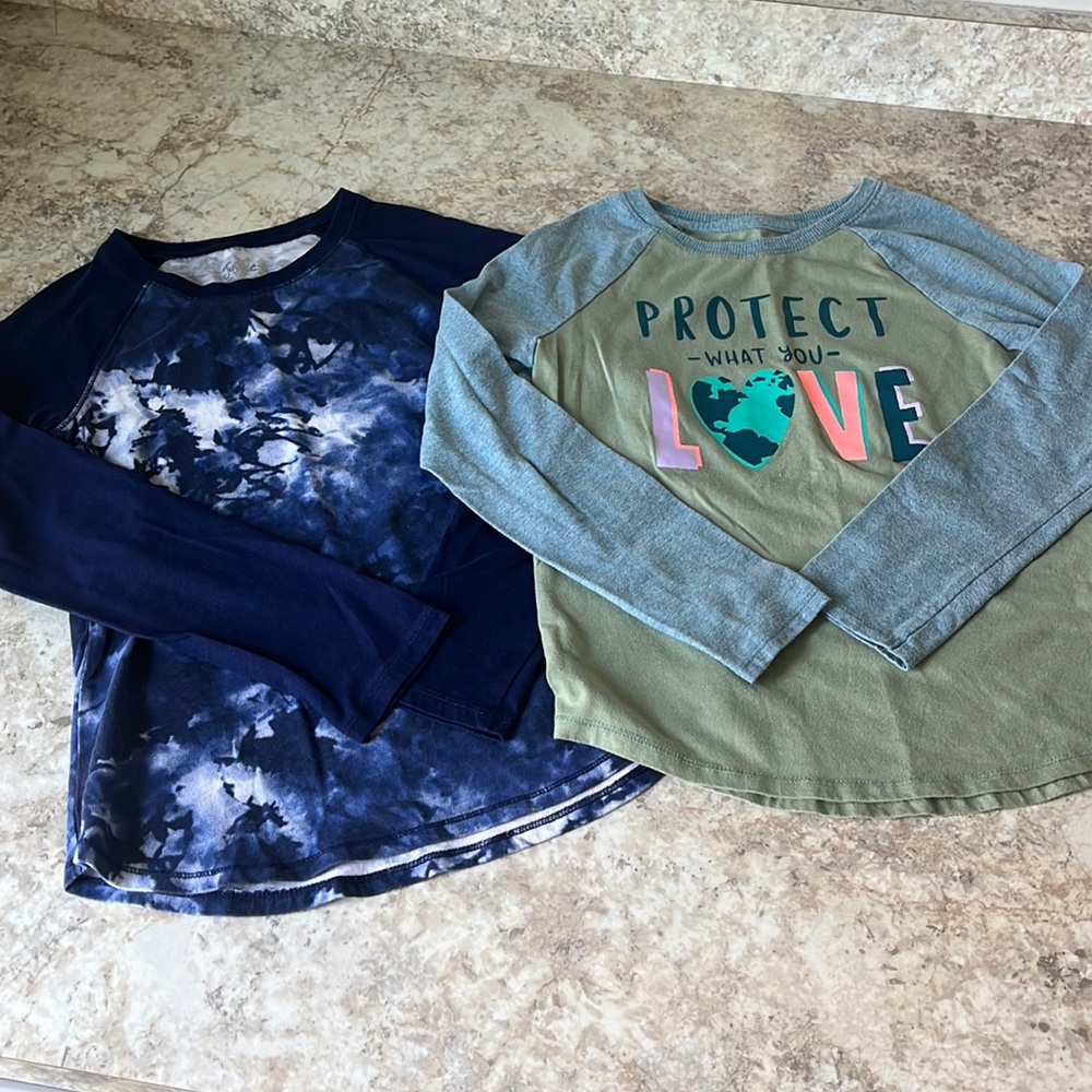 Girls Set of 2 Long Sleeve T-Shirts, Size 7/8